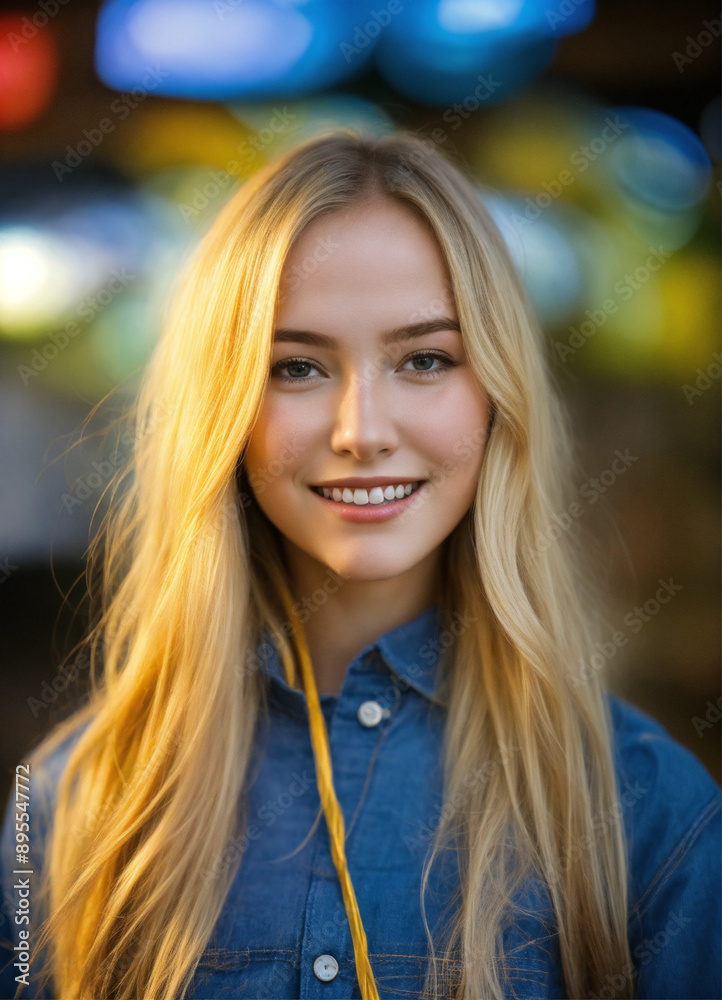 Obraz premium A 16 year old smiling young woman with blonde hair