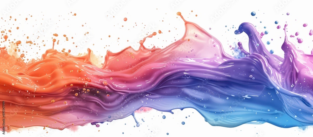 Vibrant Abstract Paint Splash in Motion with Colorful Fluid Waves on White Background