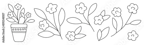 Hand drawn doodle flowers set isolated on white background