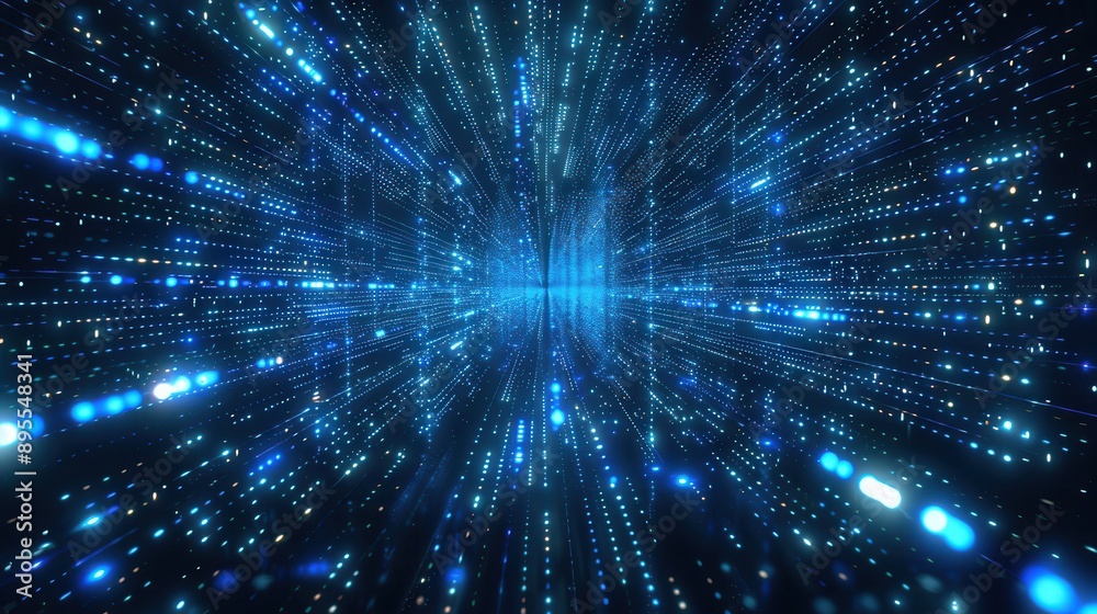 Abstract Blue Digital Cyberspace with Particles and Data Network Connections Background Abstract Blue Digital Cyberspace with Particles and Data Network Connections Background