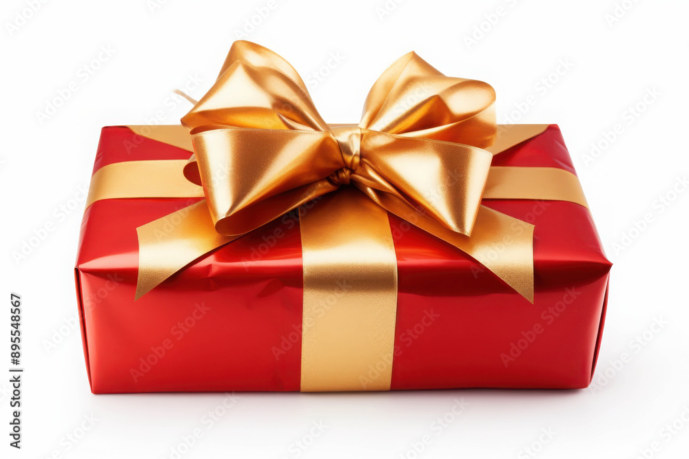 Elegant Gift Box Wrapped in Red and Gold with a Large Satin Bow Elegant Gift Box Wrapped in Red and Gold with a Large Satin Bow