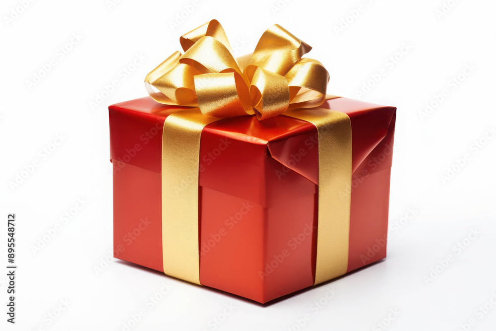 Elegant Gift Box Wrapped in Red and Gold with a Large Satin Bow Elegant Gift Box Wrapped in Red and Gold with a Large Satin Bow