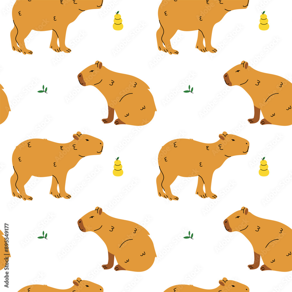 Seamless pattern with cute cartoon capybara illustration. South America fauna. Seamless pattern with cute cartoon capybara illustration. South America fauna.