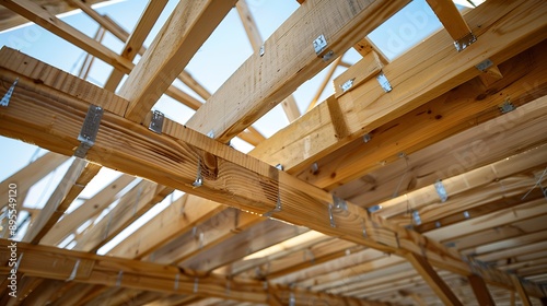 Membrane covered roof girders on the detached home being built