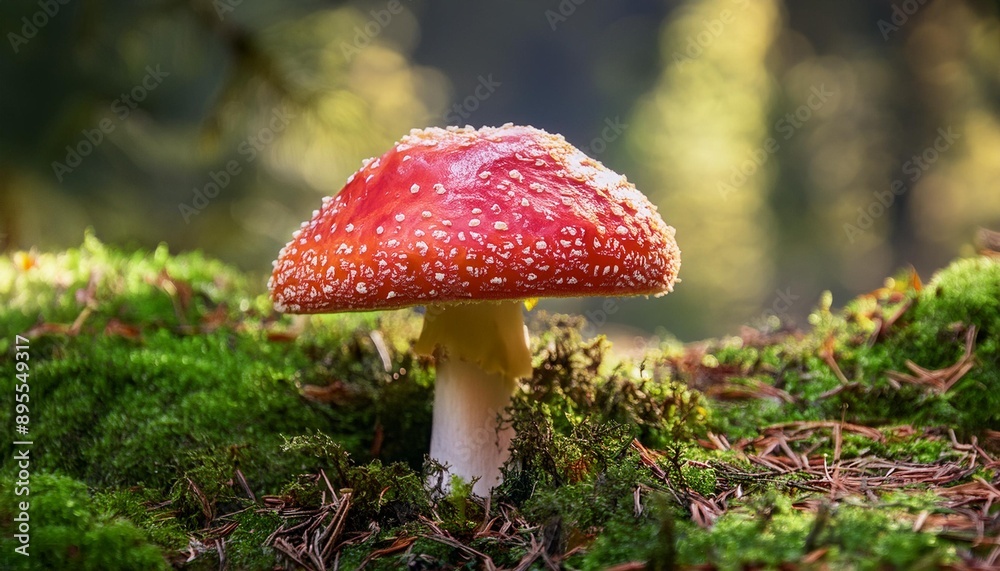 Forest Intrigue: Red Poison Mushroom Amidst the Trees Forest Intrigue: Red Poison Mushroom Amidst the Trees