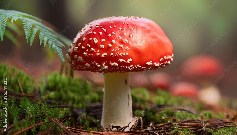 Forest Intrigue: Red Poison Mushroom Amidst the Trees Forest Intrigue: Red Poison Mushroom Amidst the Trees
