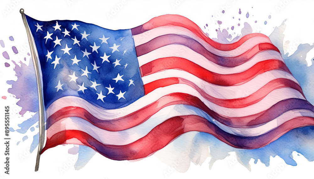 Watercolor painting of the American Flag featuring rich cultural symbolism and vibrant colors Watercolor painting of the American Flag featuring rich cultural symbolism and vibrant colors