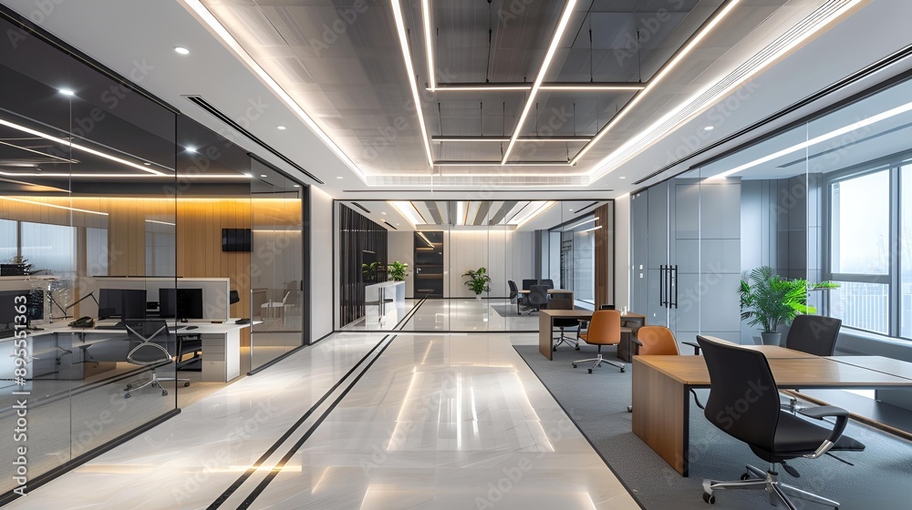 Modern office interior with spacious hall and ample light Modern office interior with spacious hall and ample light