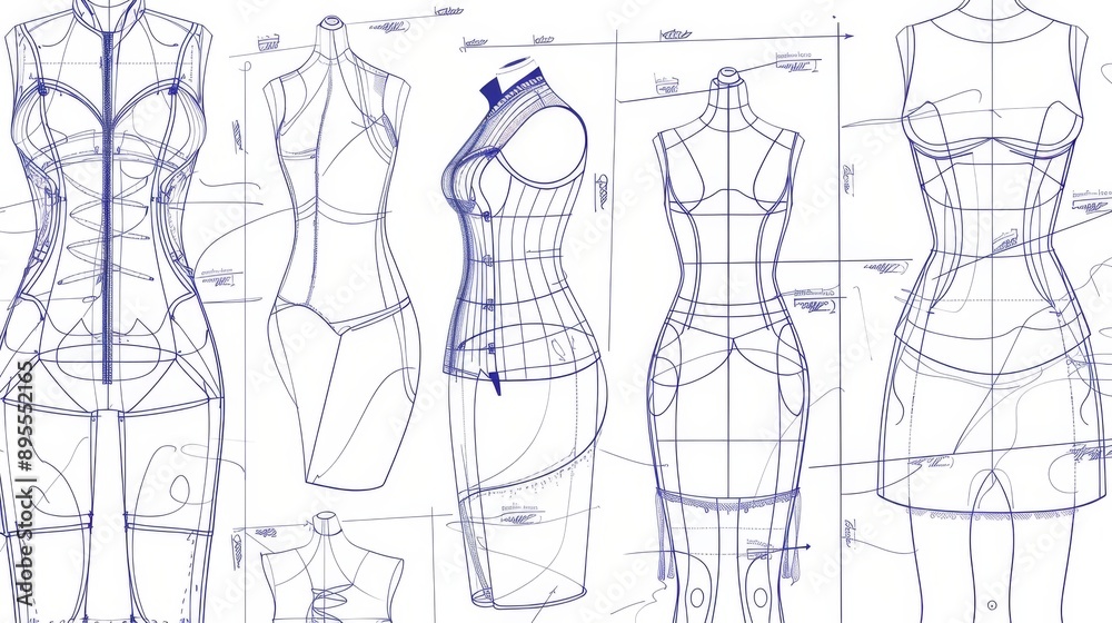 Detailed Sewing Pattern Drawings for Fashion Design and Crafting Detailed Sewing Pattern Drawings for Fashion Design and Crafting
