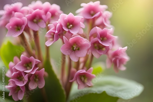 Heartleaf bergenia flower bokeh background, AI Generated