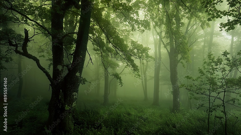 Naklejka premium Mysterious Foggy Forest