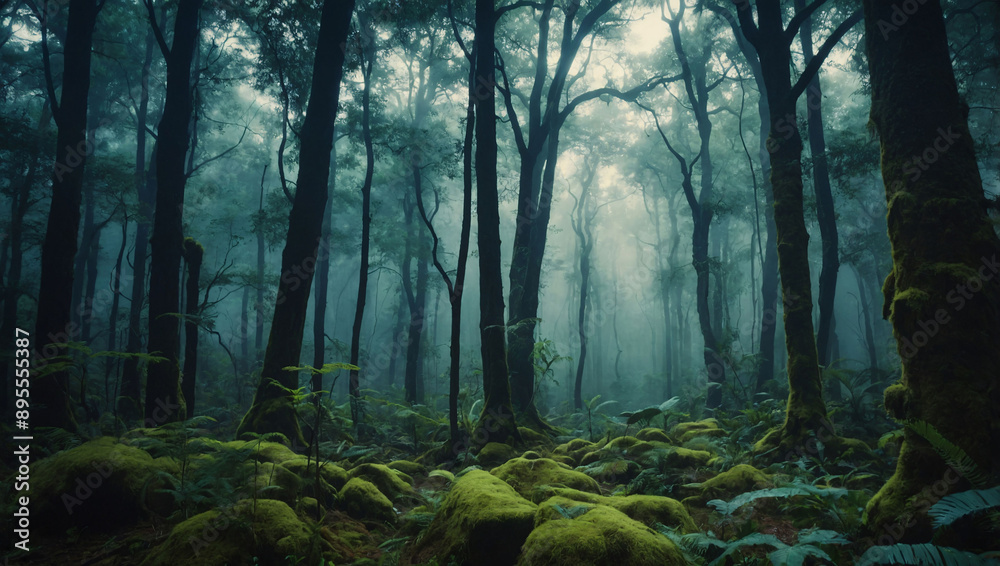 Obraz premium On World Photography Day, let your imagination run wild with a surreal and fantastical image of a mystical forest, rendered in a whimsical and otherworldly style.