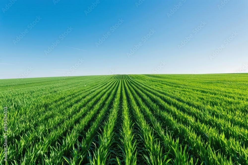 A green, wellmaintained field under a bright blue sky, banner, with copy space A green, wellmaintained field under a bright blue sky, banner, with copy space