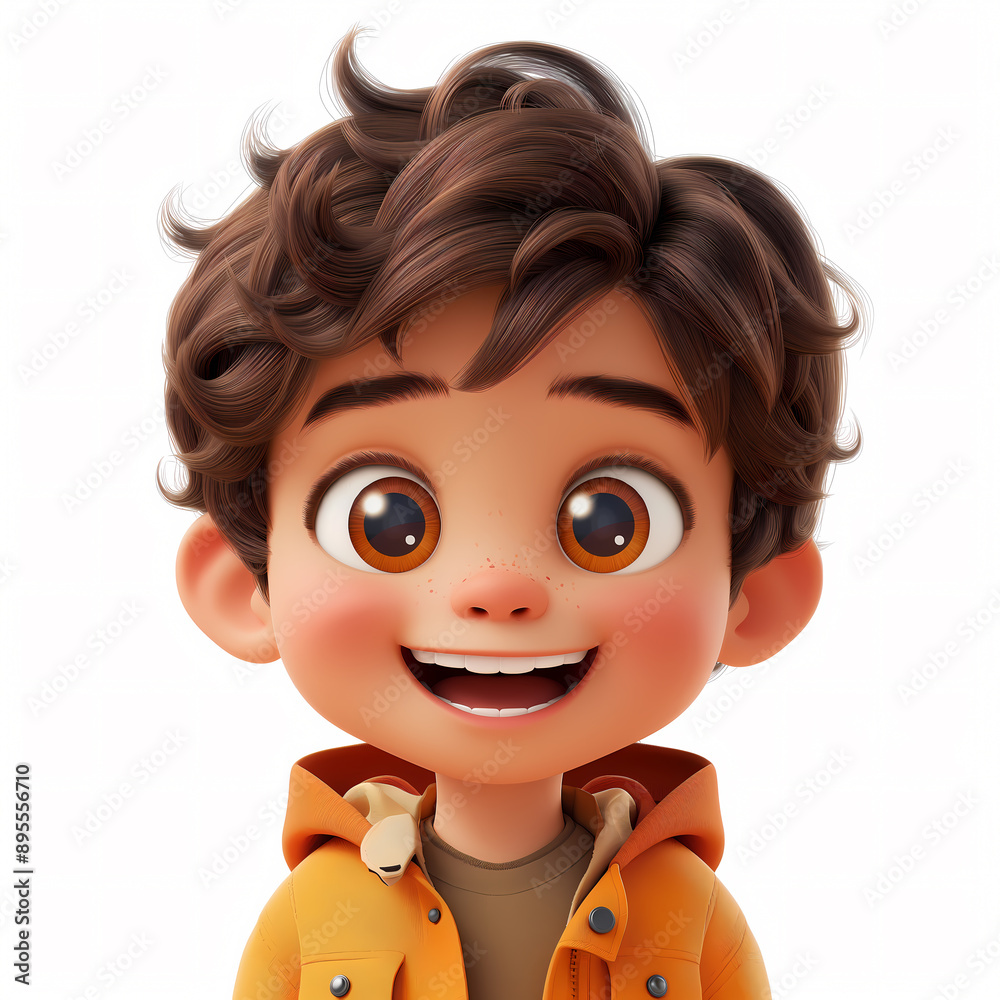 3d portraits of happy people on a white background. Cartoon characters boy and man, vector illustration
