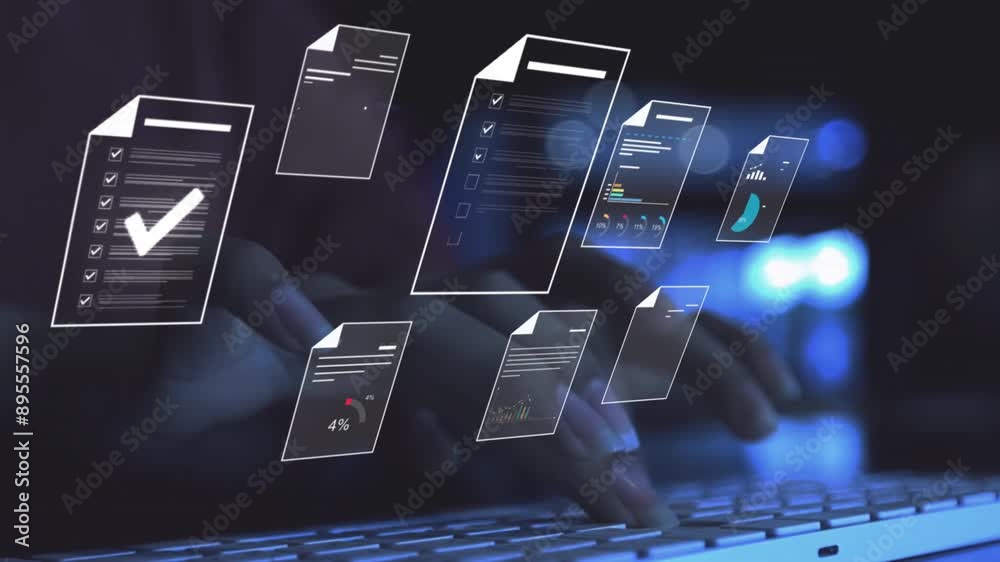 Document management concept, Businesswomen check electronic documents on digital documents on virtual screen Document Management System and process automation to efficiently document paperless operate