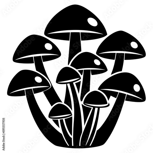 Elegant and minimalist vector illustration of a forest scene with mushroom silhouettes in black and white ideal for digital art projects