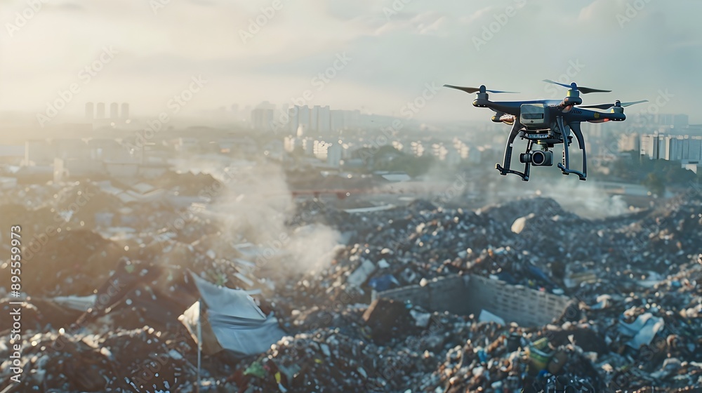 Fototapeta premium AI-Driven Drones Revolutionize Waste Management By Efficiently Recycling Urban Areas
