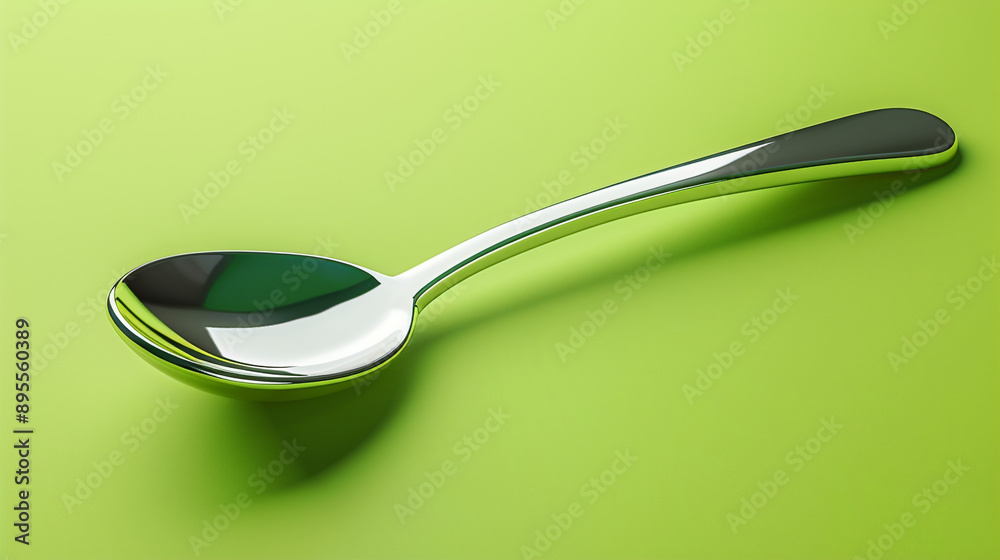 A titanium spoon with a sleek, futuristic design isolated on a lime green background with ample copy space. A titanium spoon with a sleek, futuristic design isolated on a lime green background with ample copy space.