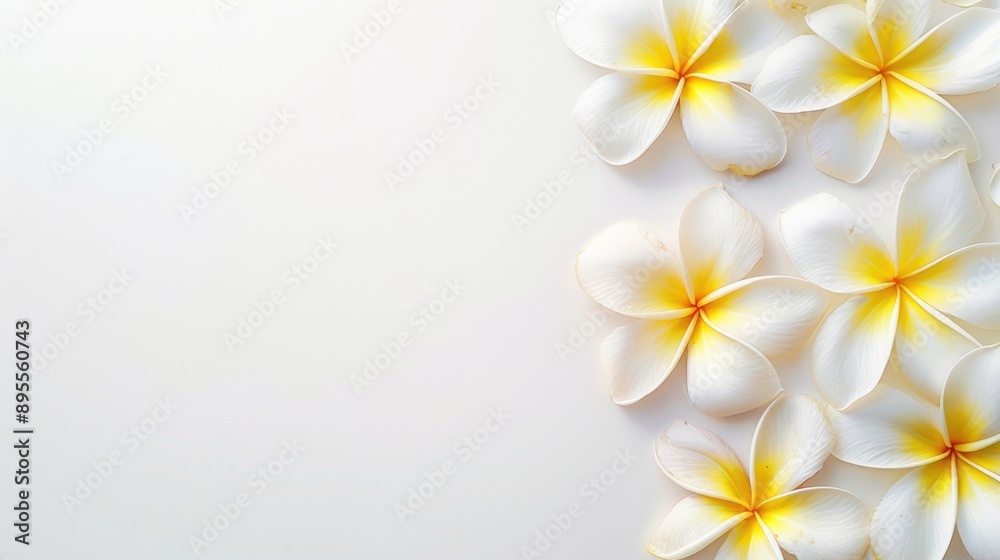 Fototapeta premium yellow frangipani flowers framed on white background with copyspace 