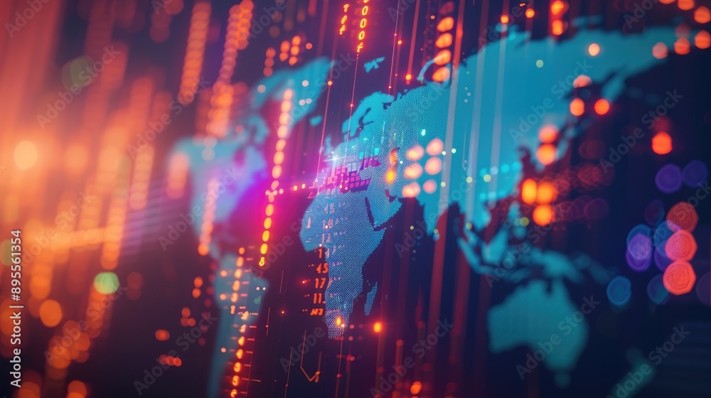 Fototapeta premium Abstract global economy with financial charts and world map.