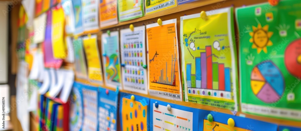 A vibrant display of educational charts and posters on a classroom wall celebrating the diverse subjects and knowledge shared by teachers A vibrant display of educational charts and posters on a classroom wall celebrating the diverse subjects and knowledge shared by teachers