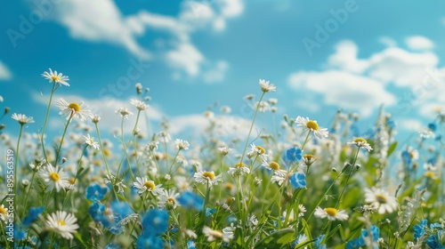 Sunny Meadow Flowers with Blue Sky