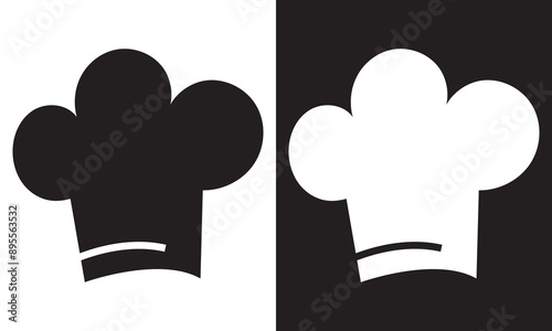 chef hat logo, collection chef icons silhouette. black and white vector  illustration.  isolated on white and black background. EPS 10