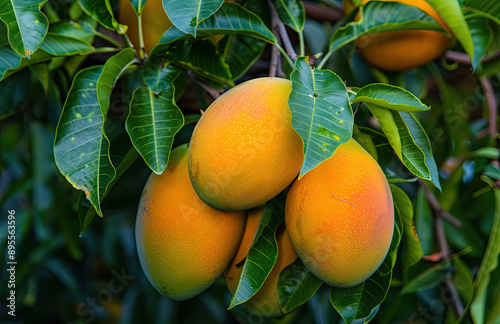 Wallpaper Mural Closeup of mangos on tree. Created with Ai Torontodigital.ca