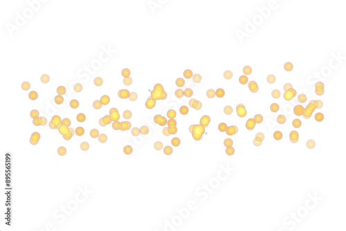 Christmas glowing bokeh confetti light and glitter texture overlay for your design. Festive sparkling gold dust png. Holiday powder dust for cards, invitations, banners, advertising.
