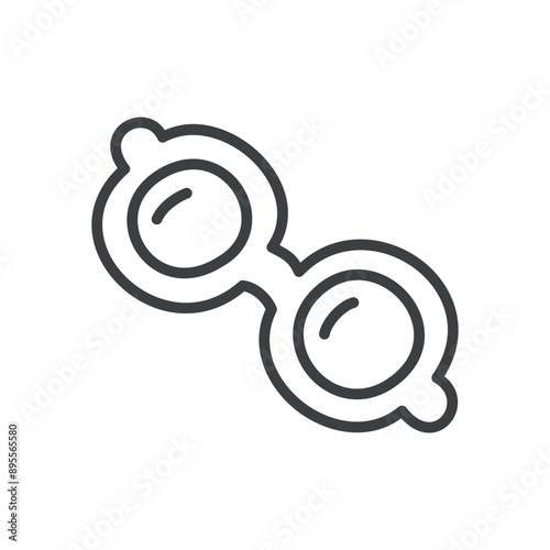 Cute sunglasses icon. Hand drawn monochrome illustration of a circle glasses isolated on a white background. Kawaii sticker. Vector 10 EPS.