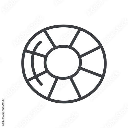 Cute swimming ring icon. Hand drawn monochrome illustration of a striped lifebuoy isolated on a white background. Kawaii sticker. Vector 10 EPS.