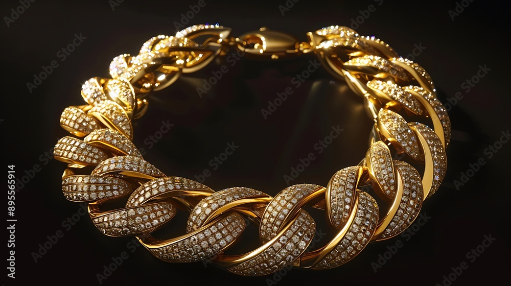 A chunky gold necklace with embedded diamonds A chunky gold necklace with embedded diamonds
