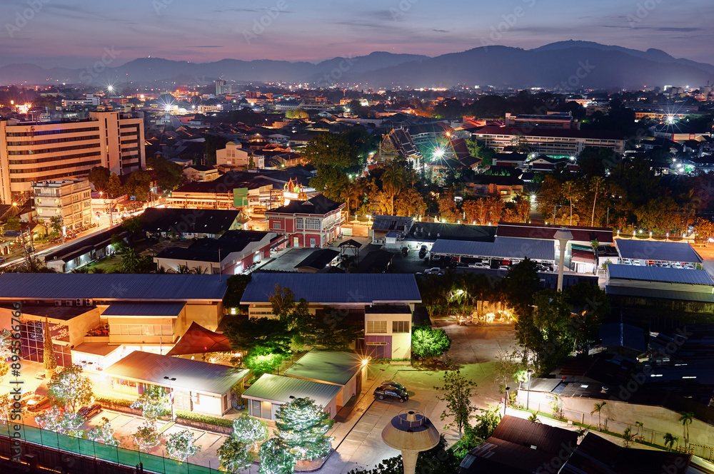 Fototapeta premium View from the roof on Phuket town, Thailand. Lights of the city.