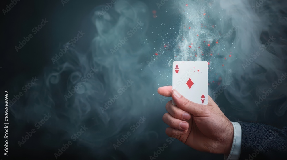 Obraz premium Magician performing a card con trick, Con Game, sleight of hand and deception