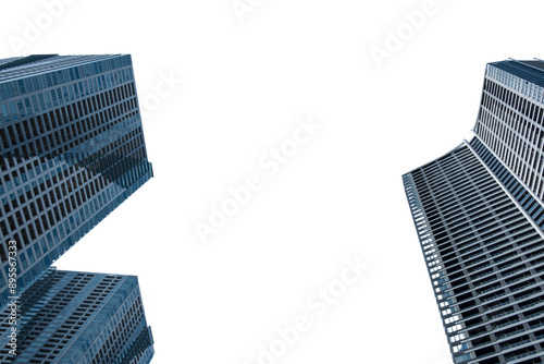 Tokyo city skyscrapers isolated on white transparent, under view. Japan	 photo