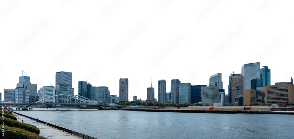 Naklejka premium Tokyo city skyline isolated at white transparent, Japan
