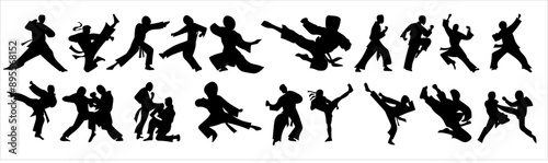 set of karate moves, martial arts karate silhouettes