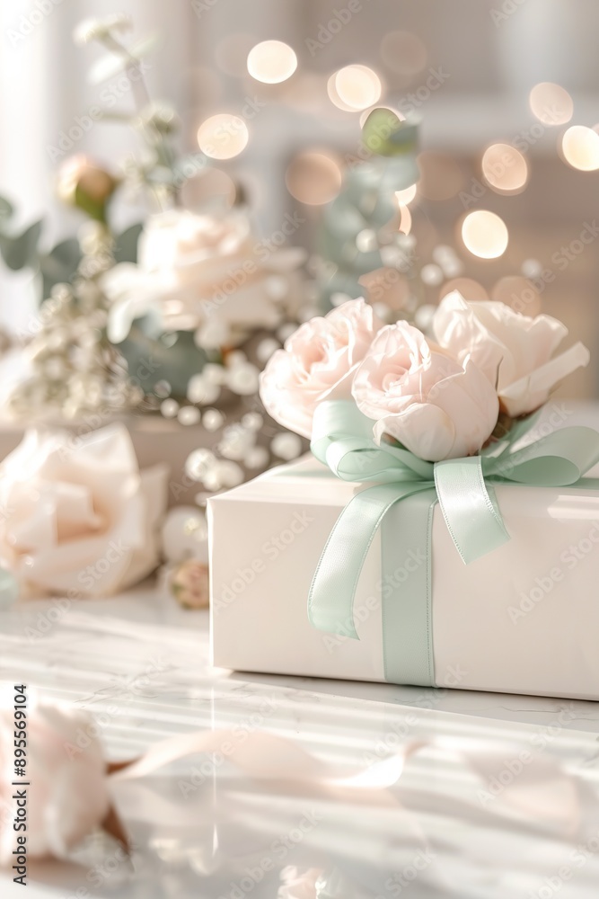 Gift packaging placed on the table with a gift box, Scandinavian style design Gift packaging placed on the table with a gift box, Scandinavian style design