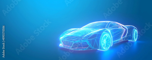 A detailed digital wireframe rendering of a futuristic car concept. The car is depicted with intricate lines and a sleek design, highlighting modern automotive technology and innovation photo