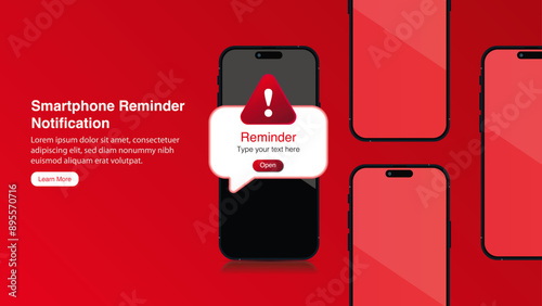 Smartphone Danger Alert Notification Banner Vector Illustration - Important Warning Message Popup, Calendar Reminder, Urgent Caution Announcement.