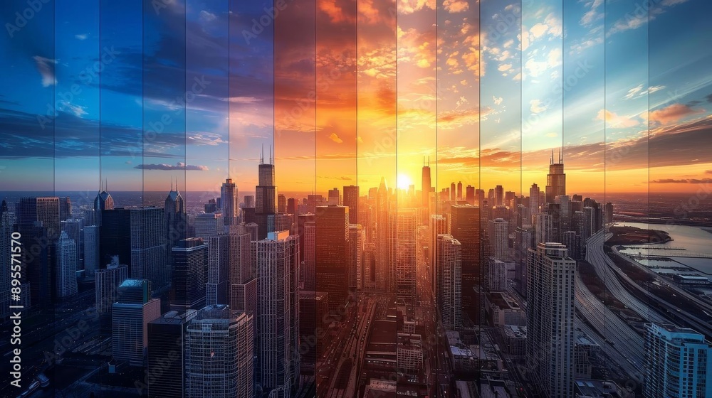 A visually captivating timelapse photo of a citys skyline A visually captivating timelapse photo of a citys skyline
