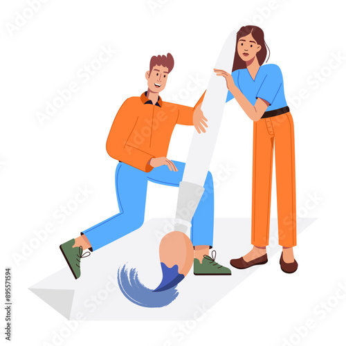 Team painting flat style character illustration 

