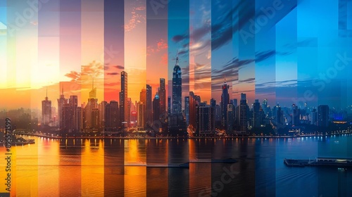 A visually captivating timelapse photo of a citys skyline