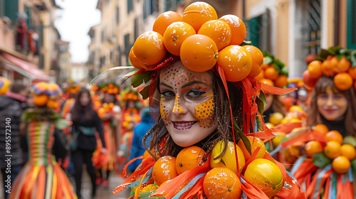 Vibrant Carnevale di Ivrea,orange-throwing festival,  photo