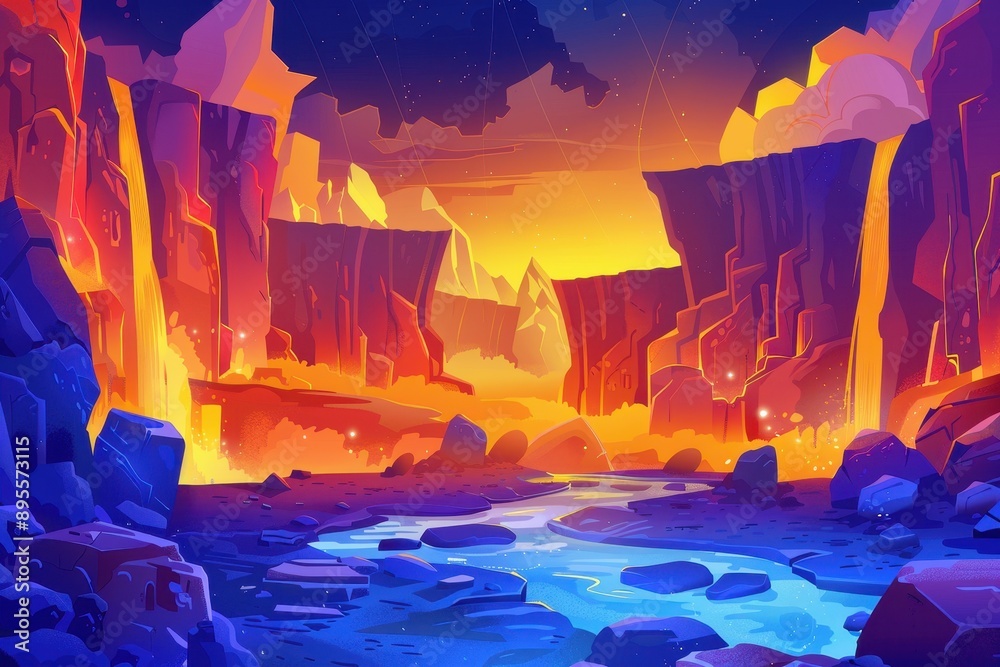 Mystical Glowing Canyon River Landscape Mystical Glowing Canyon River Landscape