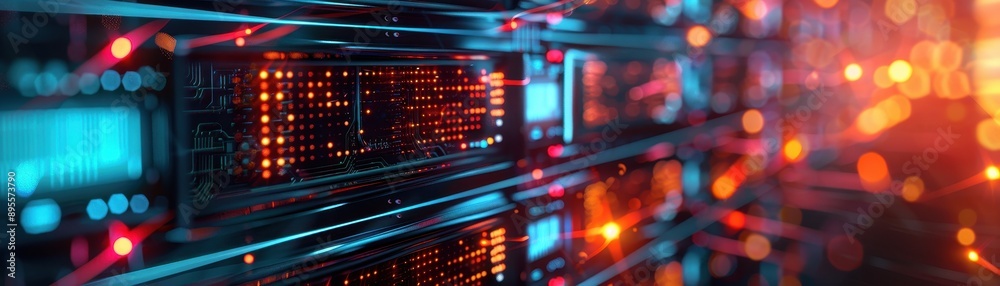 Modern Data Center with High-Tech Servers and Colorful LED Lights in a Futuristic Environment Modern Data Center with High-Tech Servers and Colorful LED Lights in a Futuristic Environment