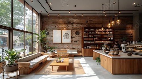 A minimalist photo of a stylish cafe, 