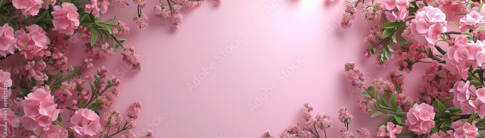 Soft pink background, arranged flowers, 3D rendering, realistic textures, natural look, high resolution, photorealistic finish Soft pink background, arranged flowers, 3D rendering, realistic textures, natural look, high resolution, photorealistic finish