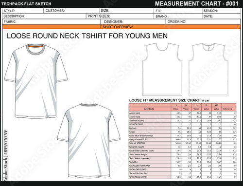 MEASUREMENT CHART YOUNG MEN ROUND NECK LOOSE FIT SHORT SLEEVE