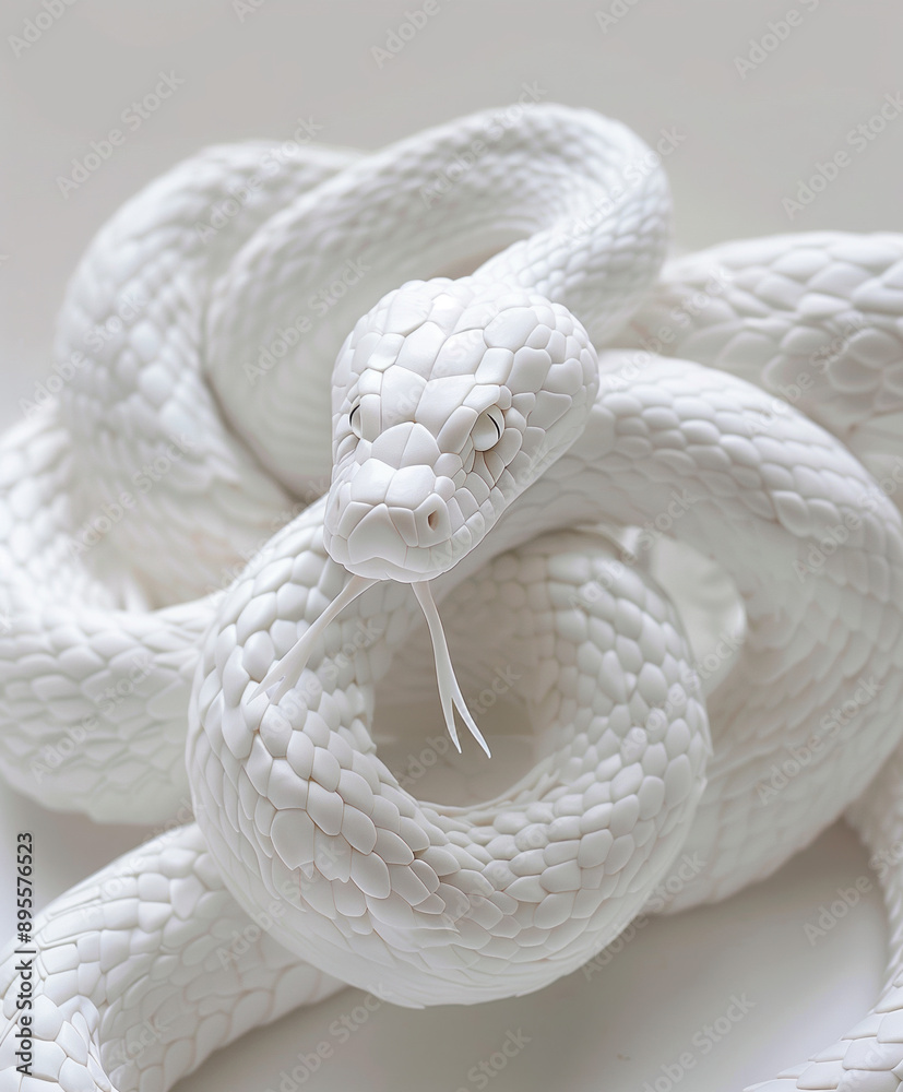 Elegant 3D Rendering of White Porcelain Snakes in Balanced Symmetry with Detailed Features and Organic Forms Elegant 3D Rendering of White Porcelain Snakes in Balanced Symmetry with Detailed Features and Organic Forms
